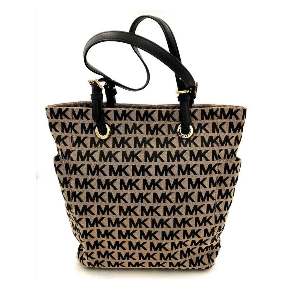 Michael Kors Jet‎ Set Large Tote Bag Tan/Black Monogram Jacquard Leather